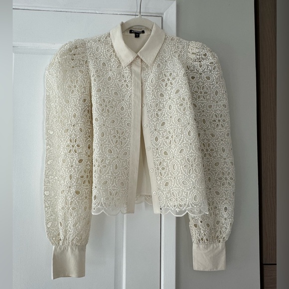 Express Tops - Express Cream Eyelet Collared Blouse